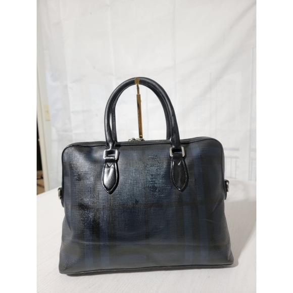 Authentic BURBERRY Hambleton London Check Briefcase Messenger Bag Blue - Picture 1 of 13